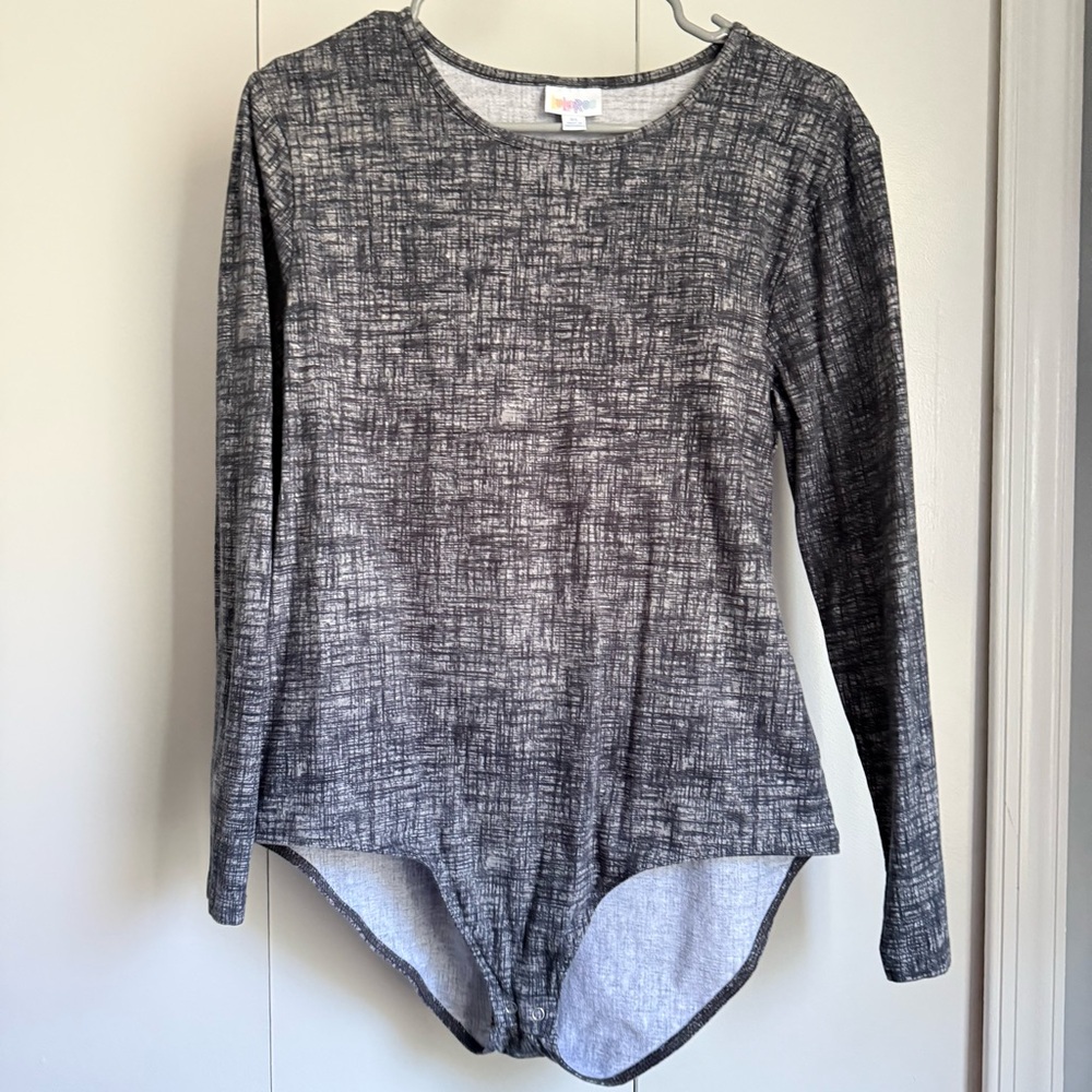 LuLaRoe Gray Long-Sleeve Textured Print Bodysuit